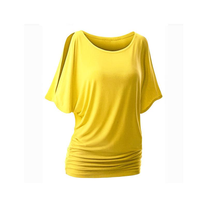 Женская футболка большого размера с открытыми плечами, рукавами «летучая мышь» и круглым вырезом - Многоцветная