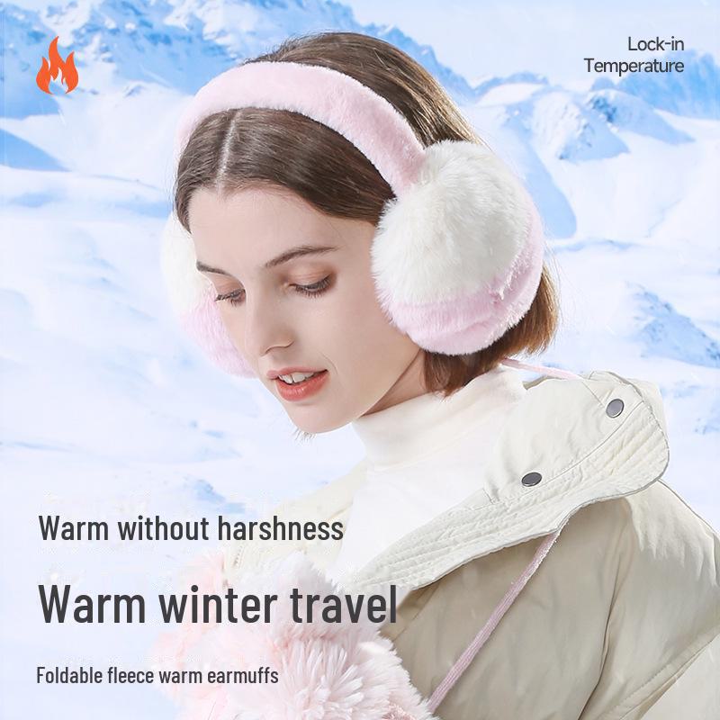 Милые женские складные зимние наушники из плюша — контрастный цвет, согревающие уши и защищающие от ветра во время езды на велосипеде на открытом воздухе