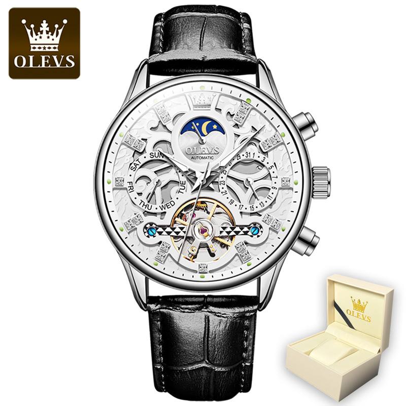 OLEVS 6658 With Gift Box Multi-function Night Light Hollow Perspective Flywheel Men's Watch Men's Watch