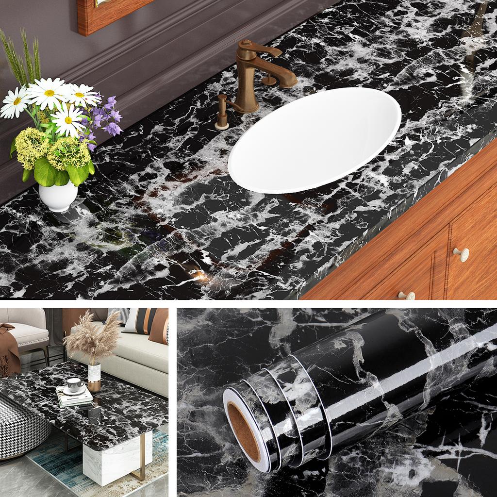 Pvc Thickened Water-Repellent And Oil-Proof Marble Wall Cover Self-Adhesive Sticker Bathroom Cabinet Cooktop Desktop Decorative Film