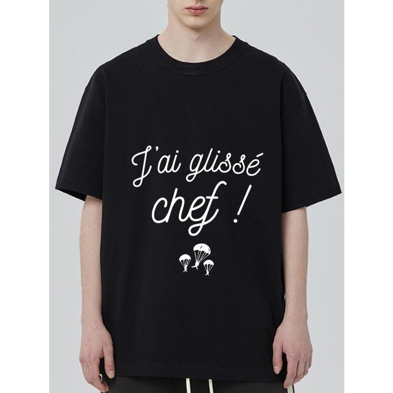 Черная футболка с текстом I Ai Glisse Chef и дизайном парашюта для повседневной носки