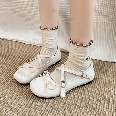 Модная женская обувь 2025 Лето Новая мода Комфорт Нескользящие Туфли Мэри Джейн с бантом и круглым носком Мягкая подошва Перекрестная шнуровка Женские балетки