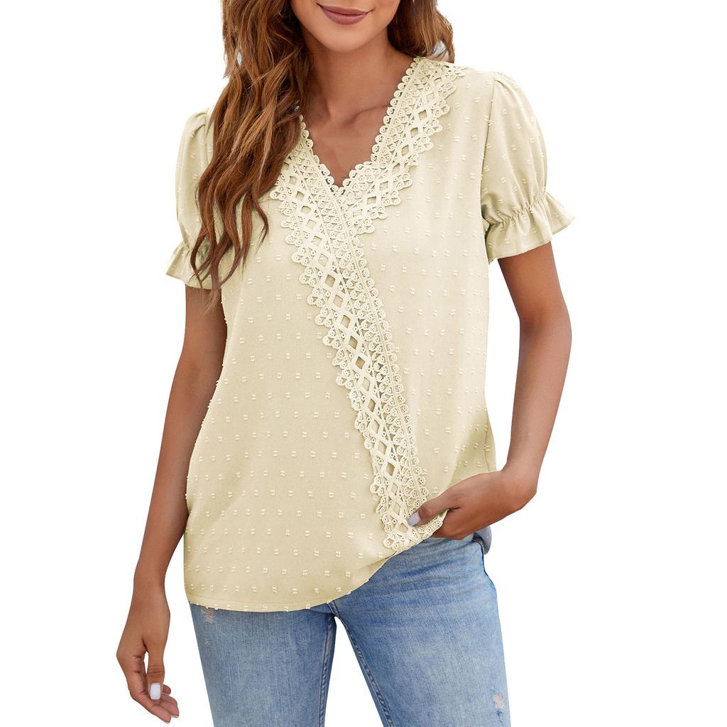 Женская летняя шифоновая свободная рубашка с v-образным вырезом и короткими рукавами, удобный топ
