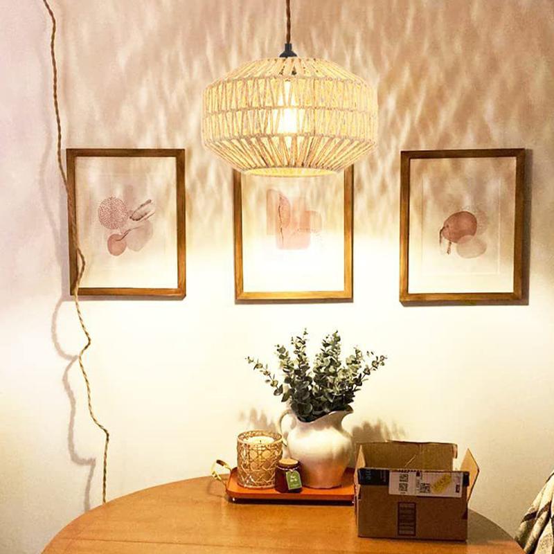 Ручной веревочный плетеный подвесной абажур для прихожей, спальни, кухни, входа, гостиной, защитная сетка для лампочек в стиле ретро