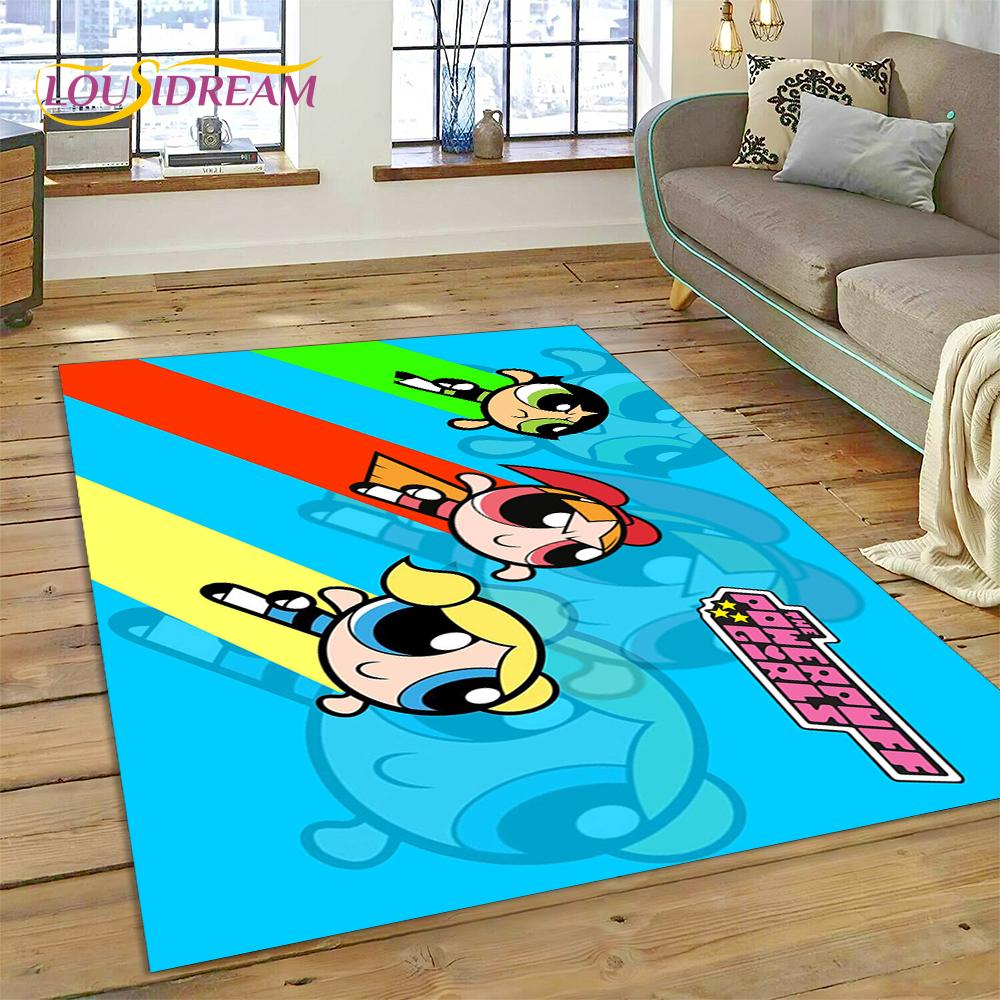 Cartoon Cute P-Powerpuff Girl Rug Carpet for Living Room Bedroom Home Decor,Floor Mat Non-slip Decoration for Sofa Doormat Gift