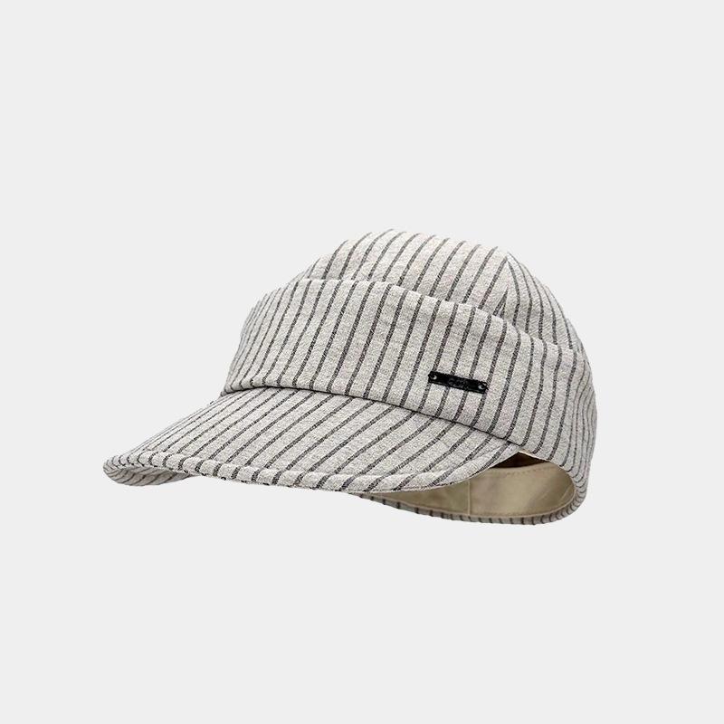 Japanese Retro White Striped Cap Women'S Summer Literary And Artistic Face Hat Light And Breathable Sunshade Baseball Cap