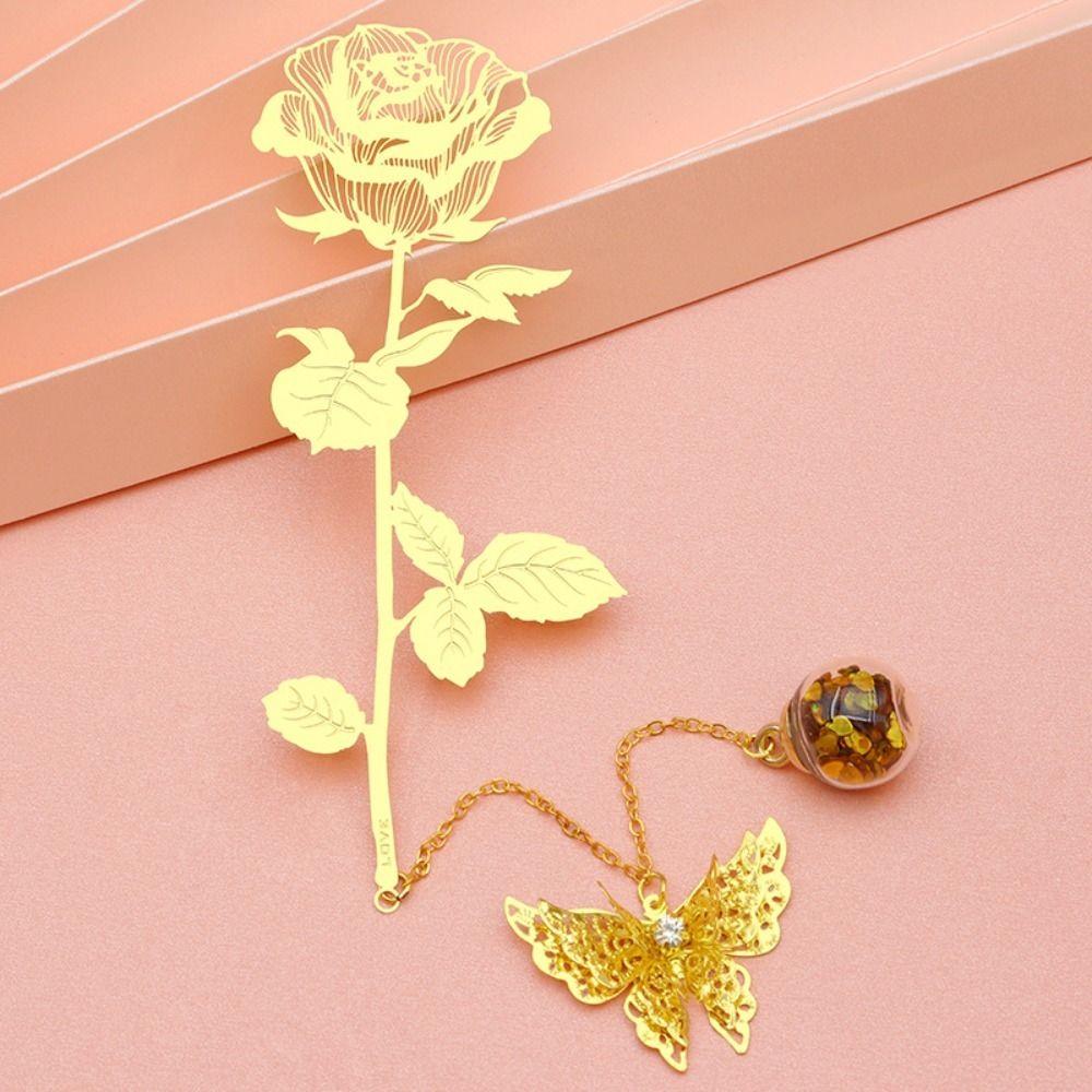 1 Set Golden Golden Rose Bookmarks With Gift Box Metal Bookmark Valentine's Day Gift   Student