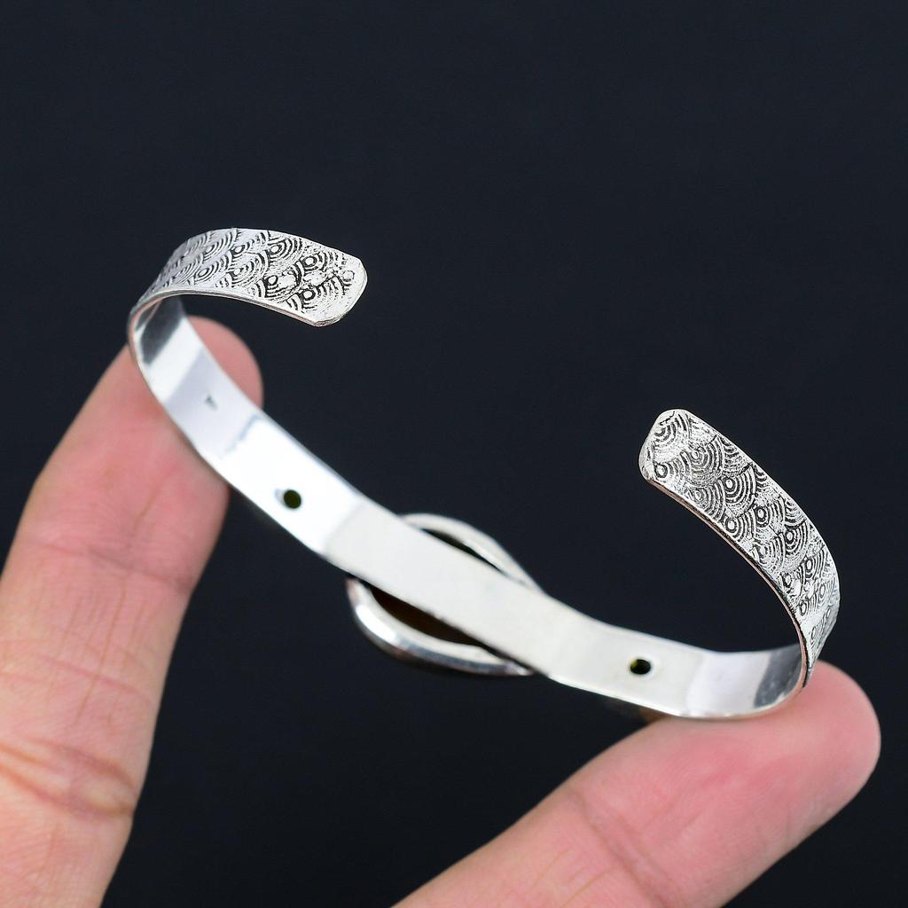 Natural Landscape Jasper Gemstone Bangle Adjustable 925 Silver For Women