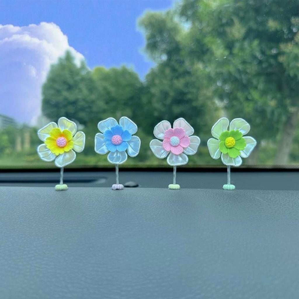 Милые самодельные вязаные крючком цветы, украшение для салона автомобиля, забавный цветок с качающейся головой, украшение для приборной панели мини-автомобиля, танцующий цветок