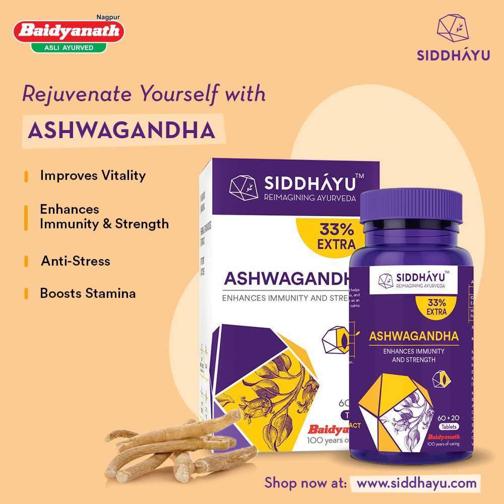 Siddhayu Ashwagandha 60 + 20 Tablets X Pack of 2 | Natural Immunity Booster for Strength, Energy and Mind-Body Rejuvenation