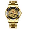 FNGEEN Men's Watch Light Luxury Relief Golden Dragon Watch Waterproof Diamond Inlaid Ruby Mens Quartz Watch