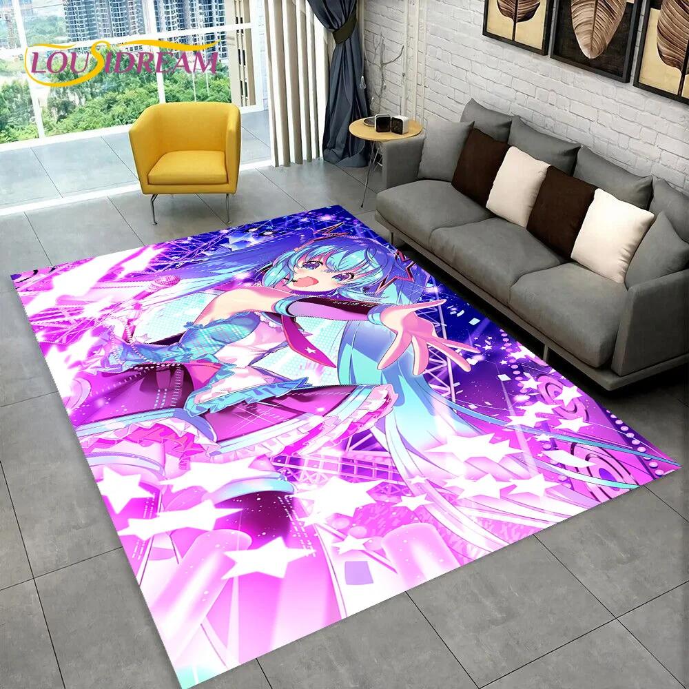 3D Cute M-Mikuu Music Cartoon Characters Carpet Rug for Living Room Bedroom Home Sofa Decoration,Kid Area Rug Non-slip Floor Mat