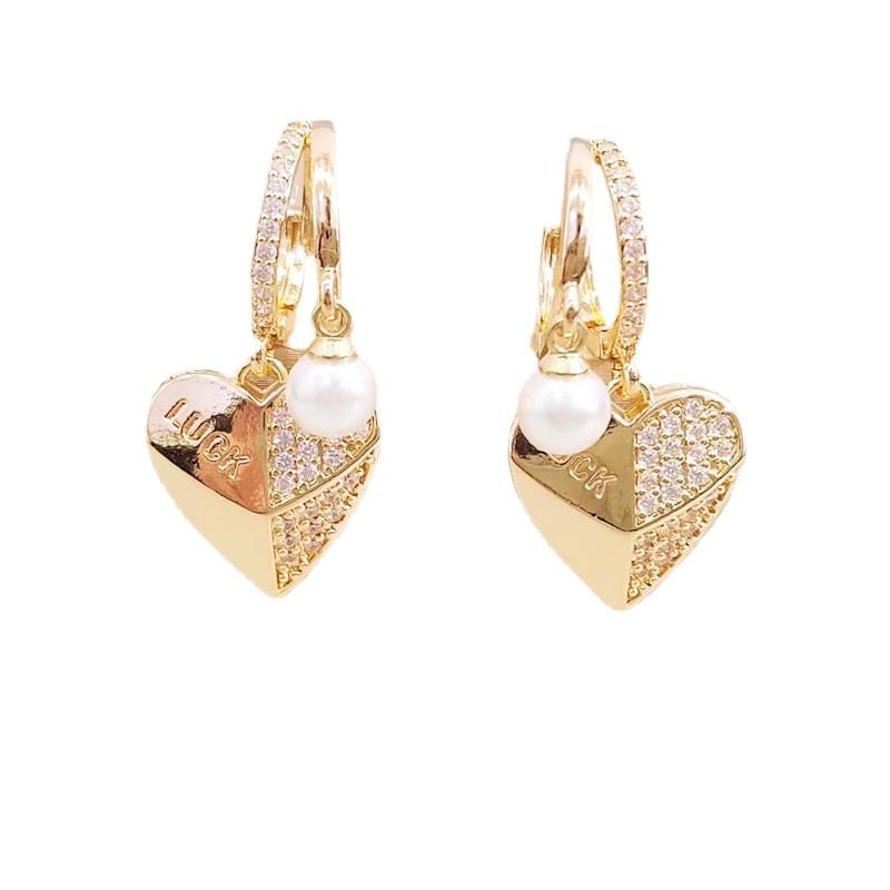 Корейские трендовые серьги-капли с цирконом в форме сердца для женщин, модные серьги с искусственным жемчугом, ювелирные изделия, свадебные аксессуары
