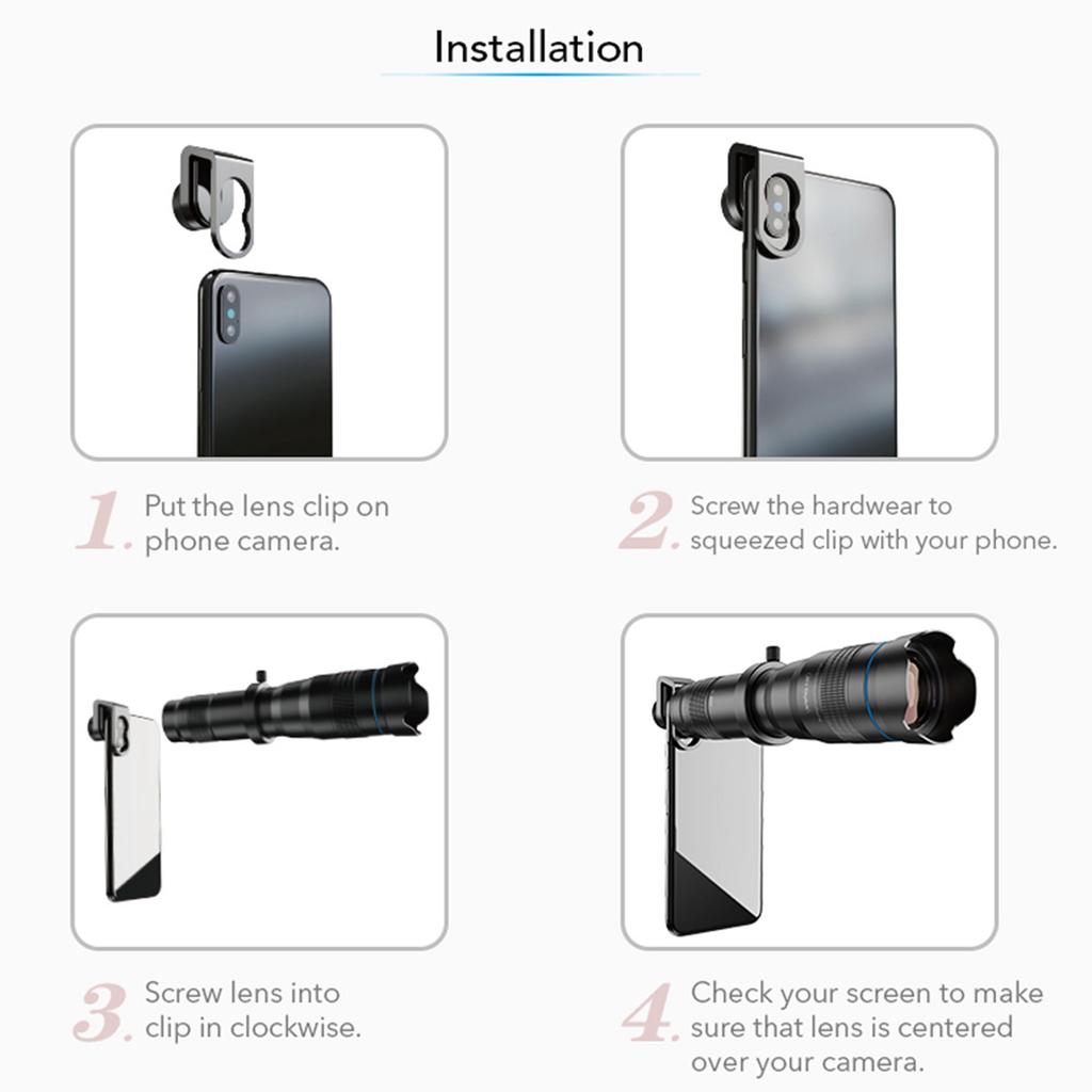 Single Tube Telescope 36X Phone Telephoto Lens with Small Tripod for Bird Watching Camping