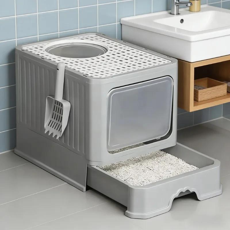 Totally Closed Anti-Splash Cat Litter Box Extra Large Drawer Type Detachable Odor Removal Household Cat Toilet Sandbox Daily Use