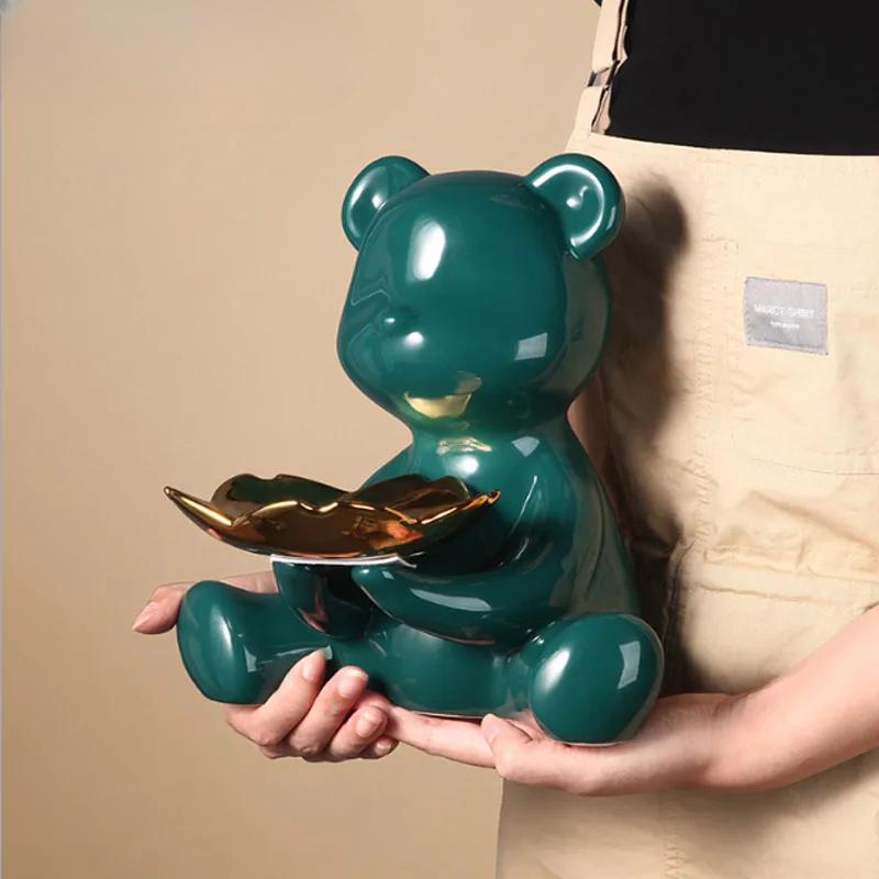 20см Керамическая Фигурка Медведя Домашнее Украшение Статуэтка Животного Полка для Хранения Ключей Современная Комнатная Скульптура Настольный Декор Статуэтки Украшения