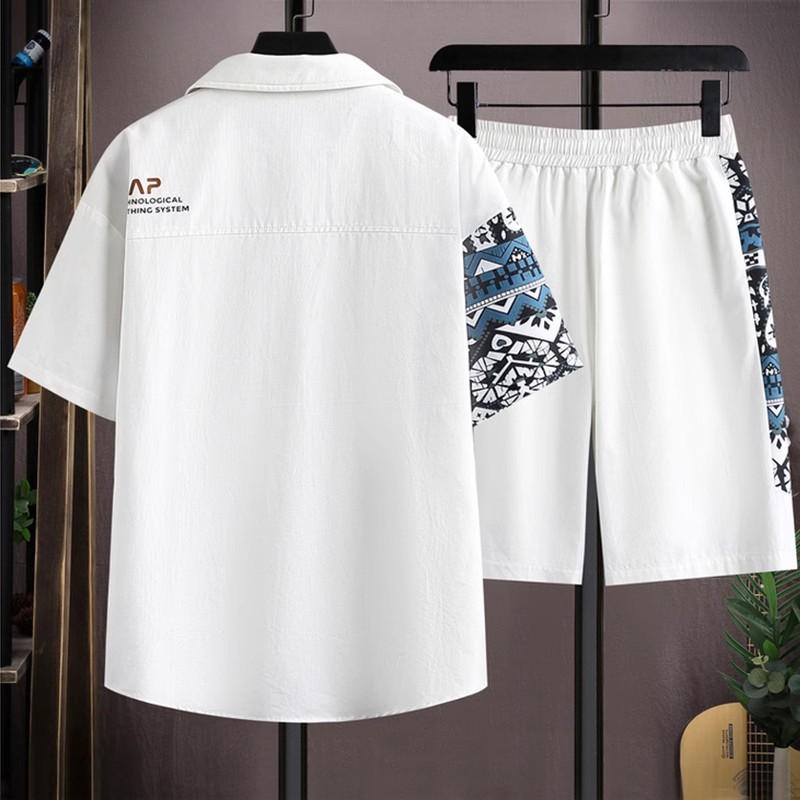 Модная мужская рубашка с короткими рукавами, костюм, мужской летний дизайн, повседневные спортивные шорты с принтом, одежда из двух предметов
