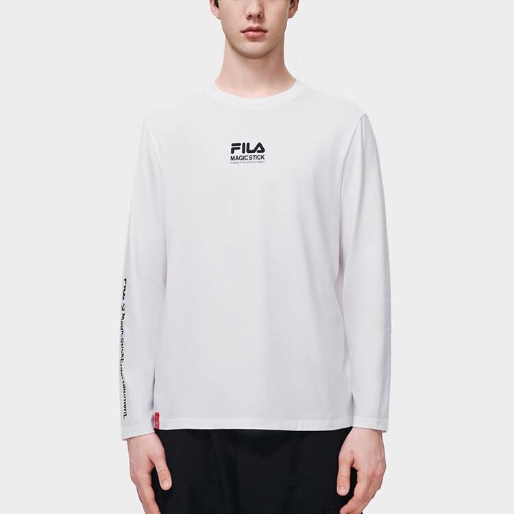 Fila Однотонная футболка-пуловер с круглым вырезом и принтом букв, повседневная вязаная футболка с длинным рукавом, мужские топы, белая F11M319218F-WT