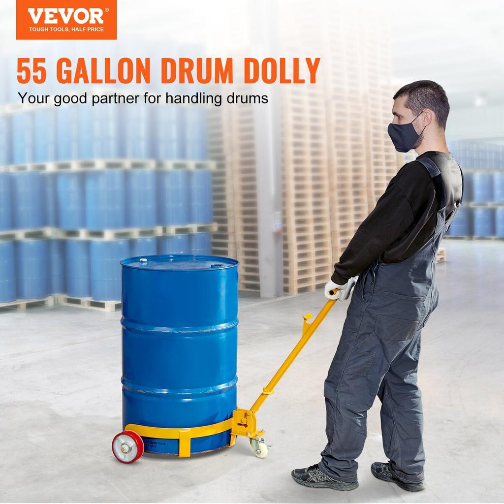 55 Gallon Drum Dolly, 1200 lbs Load Capacity, Barrel Dolly Cart Drum Caddy Round Dolly Steel Low Profile, Heavy Duty Steel Frame with Adjustable