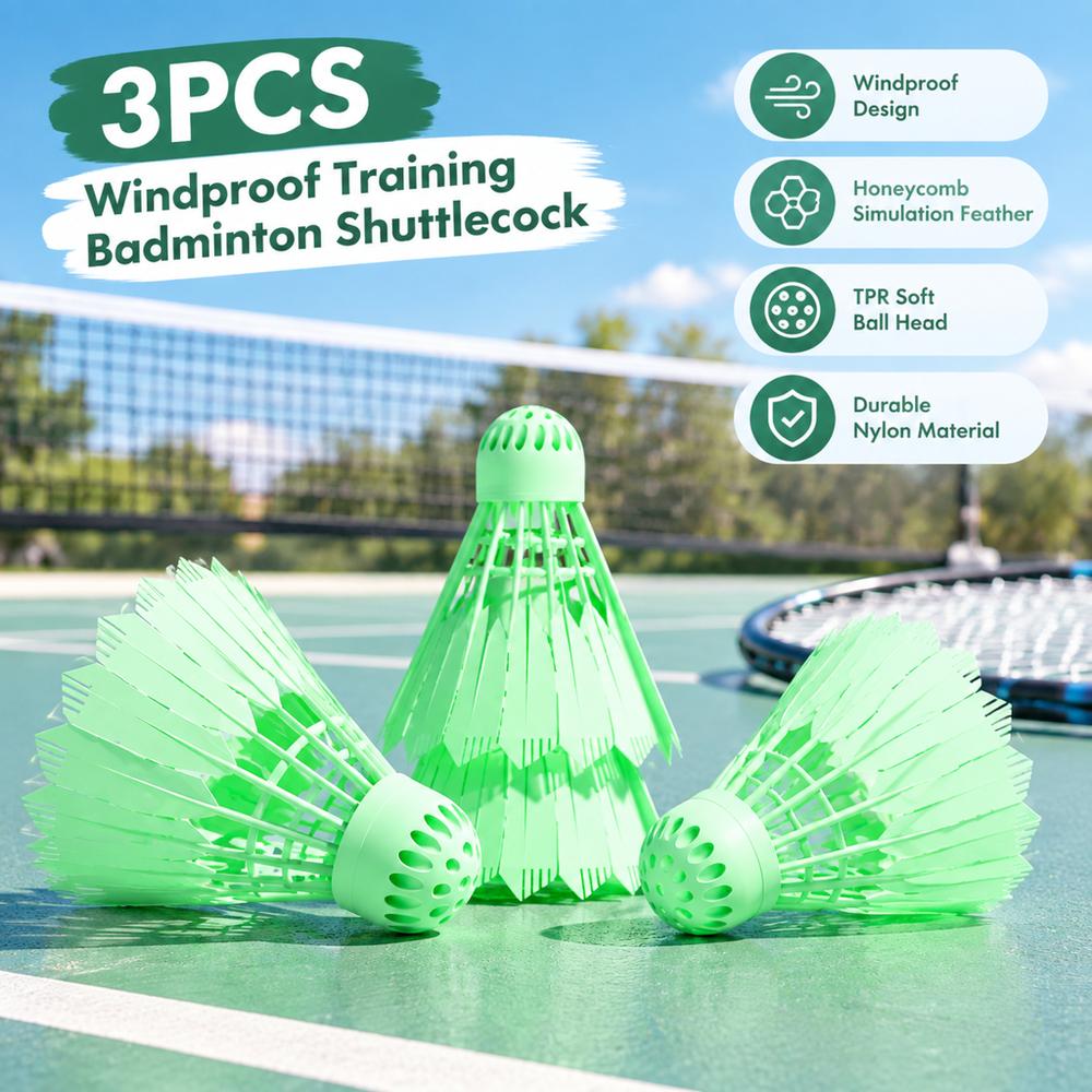 3Pcs Windproof Training Shuttlecock TPR Soft Ball Head Badminton Ball Badminton Training