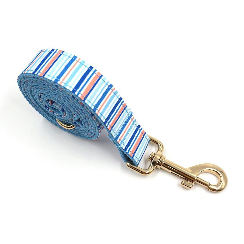 Adjustable Dog Collar Leash Set Striped With Gold Buckle Personalized Engraving Pet Accessory Small To Large