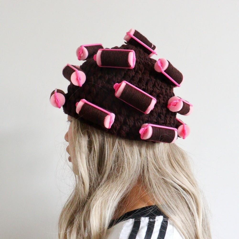 Thick Hair Curler Knitted Hat Soft Curly Hair Yarn Beanie Creative Pullover Cap  Outdoor