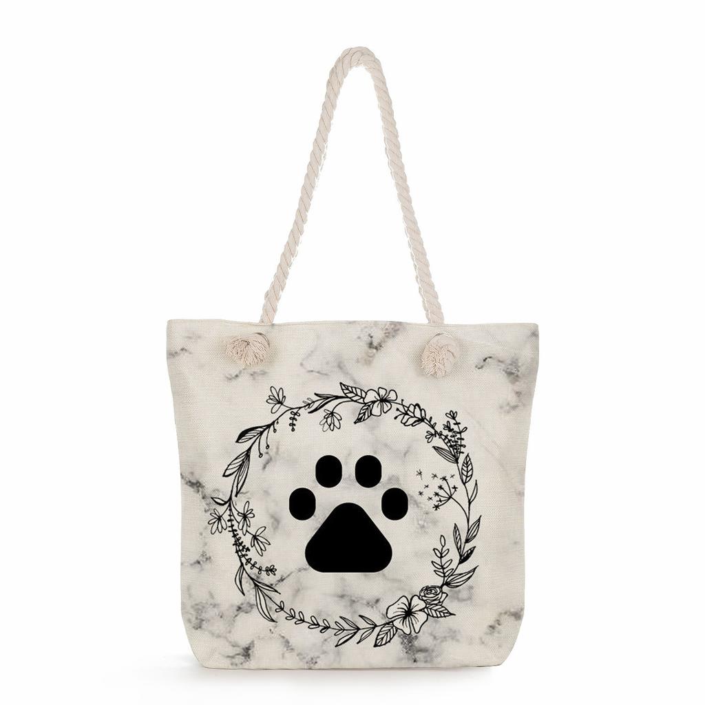 Dog paw print thick rope single-shoulder beach bag 7259 KTB