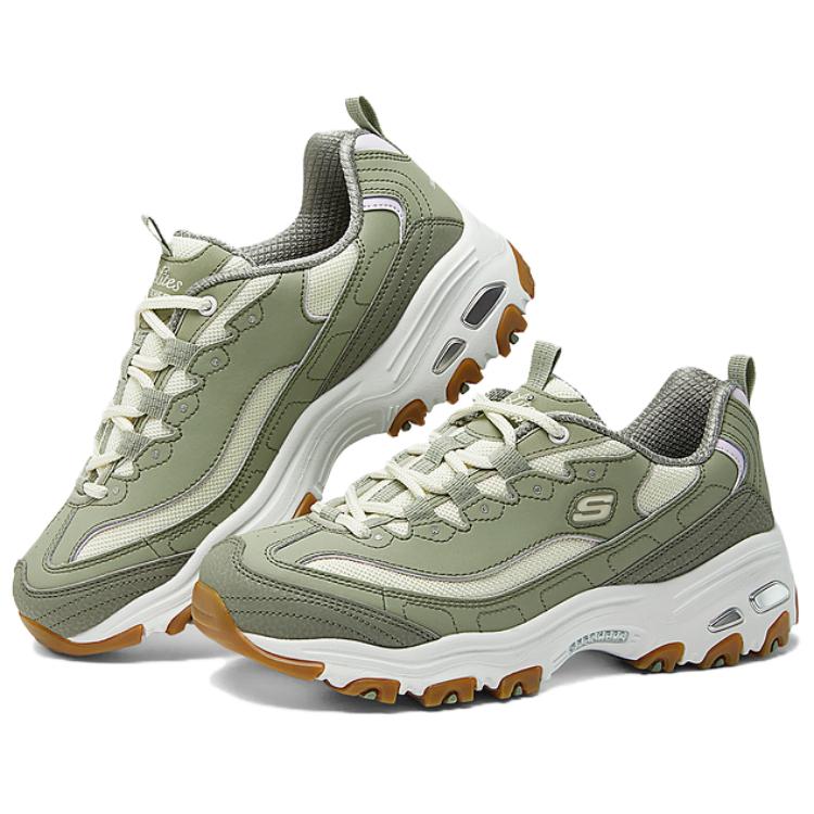 Skechers DLites 1.0 Ретро Классика Легкие Удобные Универсальные Прочные Дышащие Низкие Беговые Кроссовки Женские кроссовки Зеленый Белый 150241-GRMT
