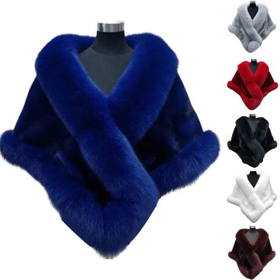 Thickened Warm Mink Fox Fluffy Cape Coat Solid Color Women Winter Faux Fur Shawl