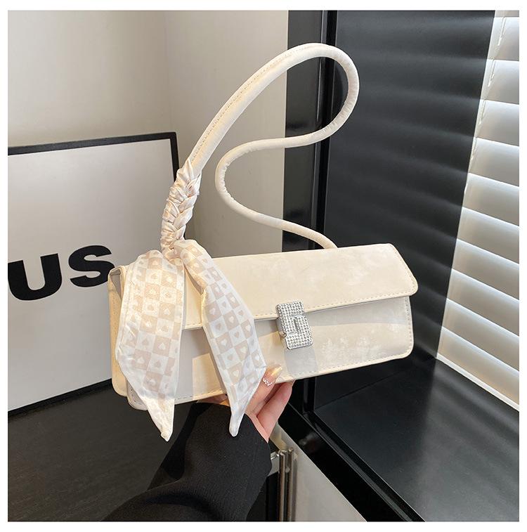 Women's Textured Underarm Baguette Bag with Silk Scarf - Early Spring 2025 Fashion