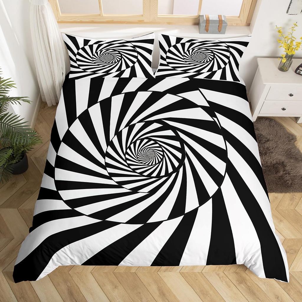 3D Visual Abstract Bedding Set Optical Illusion Duvet Cover Rainbow Striped Down Duvet Cover King Queen Single and Double Size Teen Gift