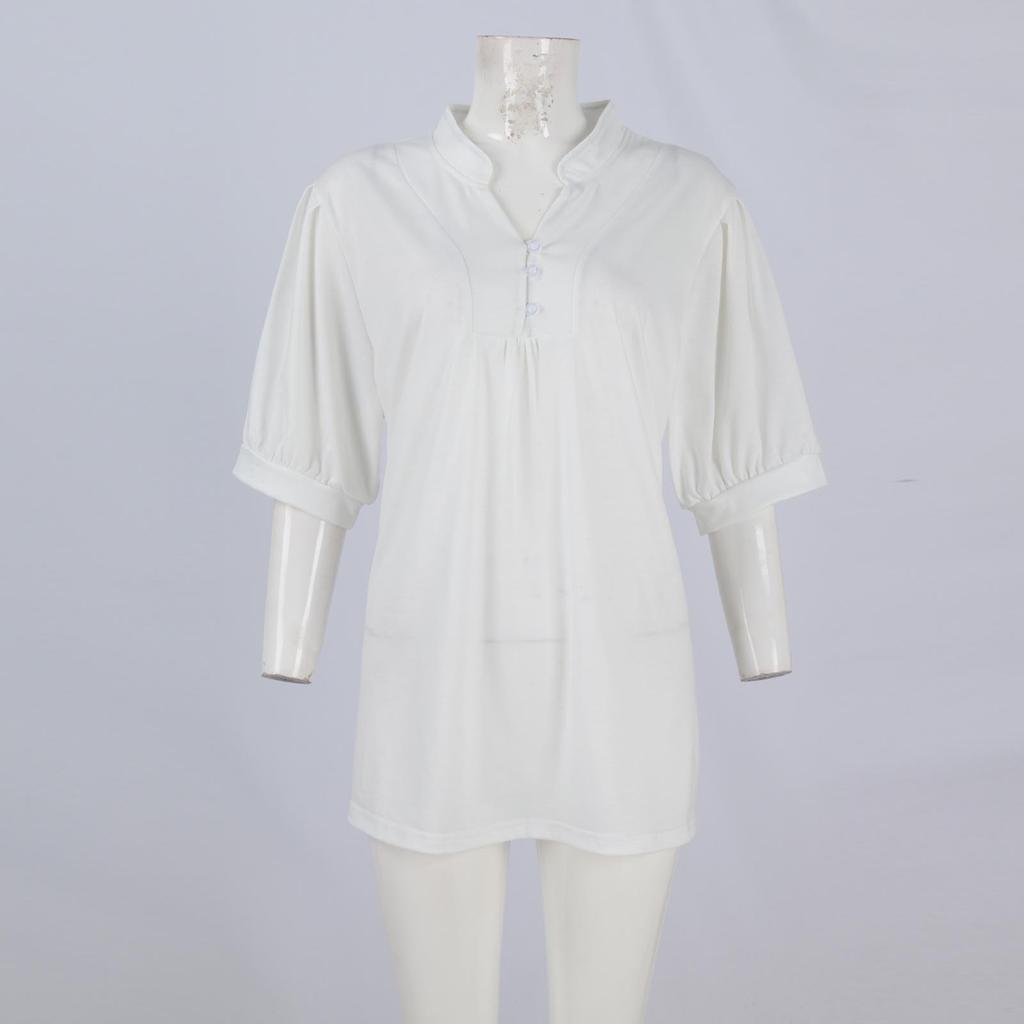 Женские топы, рубашки с коротким рукавом, повседневные летние топы с V-образным вырезом, плиссированные футболки на пуговицах, свободные туники, блузки