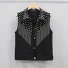 Women Single Breasted Sleeveless Short Jean Coat Female Denim Vest Waistcoat Jacket
