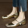 Square Heel Single Shoes Autumn New Square Toe Shallow Mouth One Strap Soft Sole Non-slip Kitten Heel Shoes