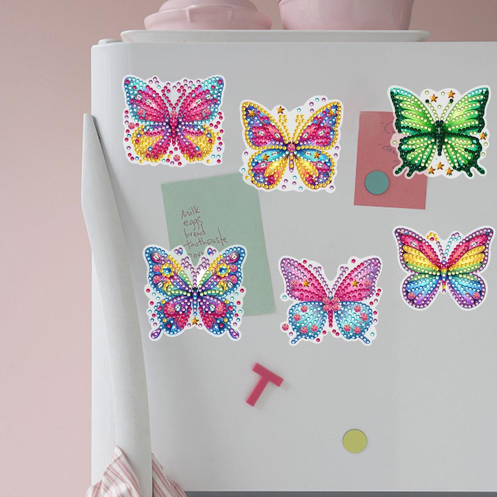 6 Pcs Full Drill Fridge Magnets Sticker Car Butterfly Dragonfly Diamond Painting Magnets Refrigerator for DIY Crafts Party Gift