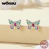 925 Sterling Silver Rainbow CZ Butterfly Stud Earrings Cute Insect Ear Studs Girls Daughter Birthday Party Gift