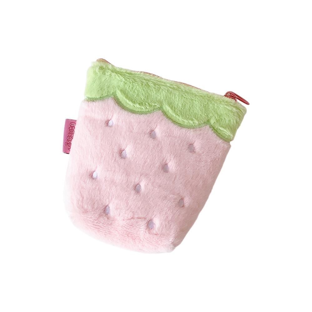 Zipper Design Plush Strawberry Keychain Lipstick Card Bag Earphone Bag Gift Giving