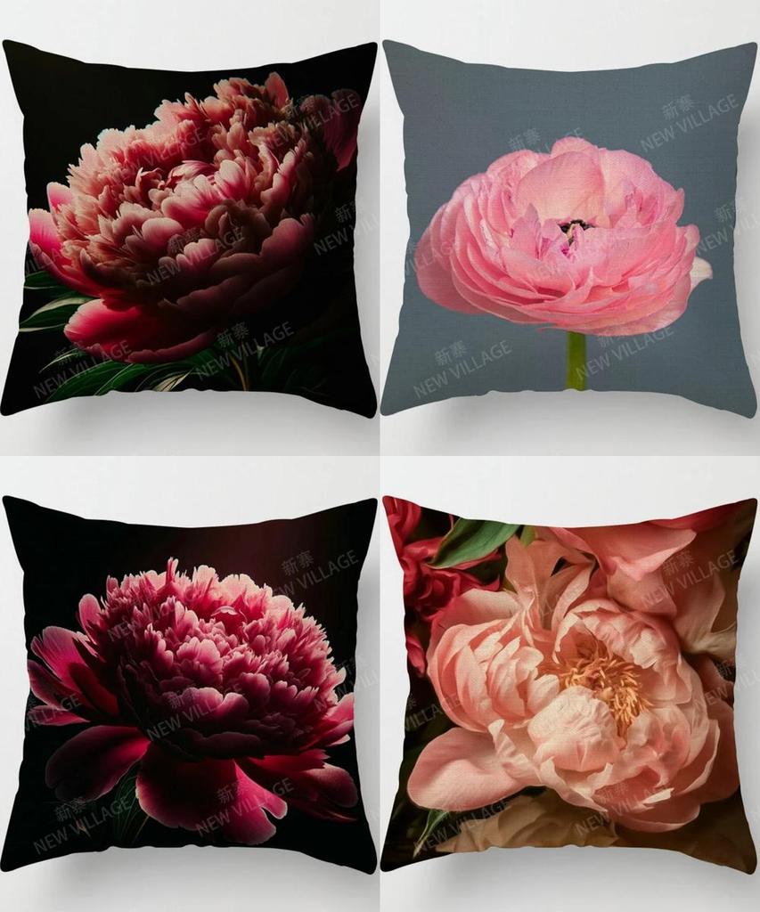 Blooming Peonies FloralPrint Pillow Covers Pattern Cushion Cover Suitable for Sofa Bedroom Car Pillow Cover