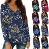 Женская мода повседневная блузка с длинным рукавом и цветочным принтом, V-образным вырезом и карманами
