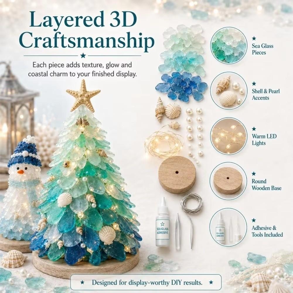 Tabletop Display DIY 3D Sea Glass Art Kit with LED Lights Holiday Tabletop Decor Crafts Home Decor