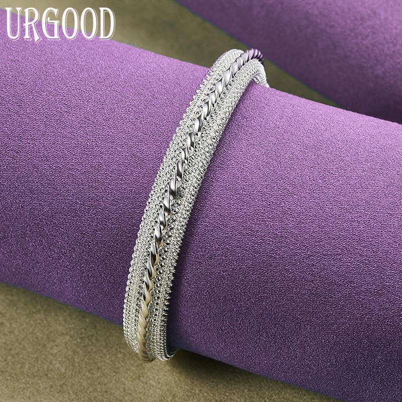 Браслет в полоску из стерлингового серебра 925 пробы, модные ювелирные изделия