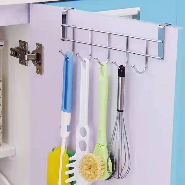 Вешалка для полотенец из нержавеющей стали с пятью крючками на заднюю дверцу шкафа, вешалка для тряпок с пятью крючками, вешалка для одежды на заднюю дверцу кухни с щеткой для чистки