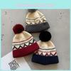Winter Jacquard Vintage Knit Hat Women Acrylic Beanie Hat With Plush Ball
