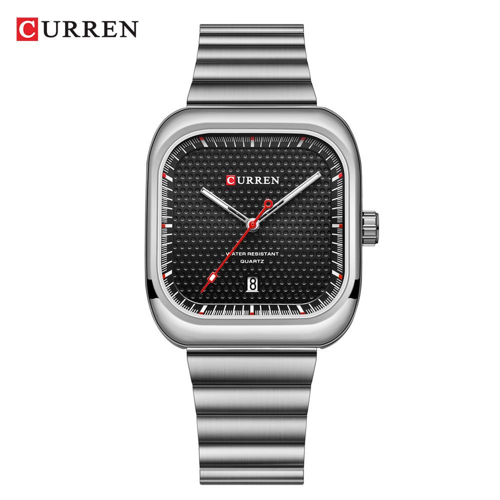 Men's Casual Quartz Watch Creative Square Calendar Dial Stainless Steel Strap Men's Wristwatch Festival Gift Men's Exquisite Gift Watch
