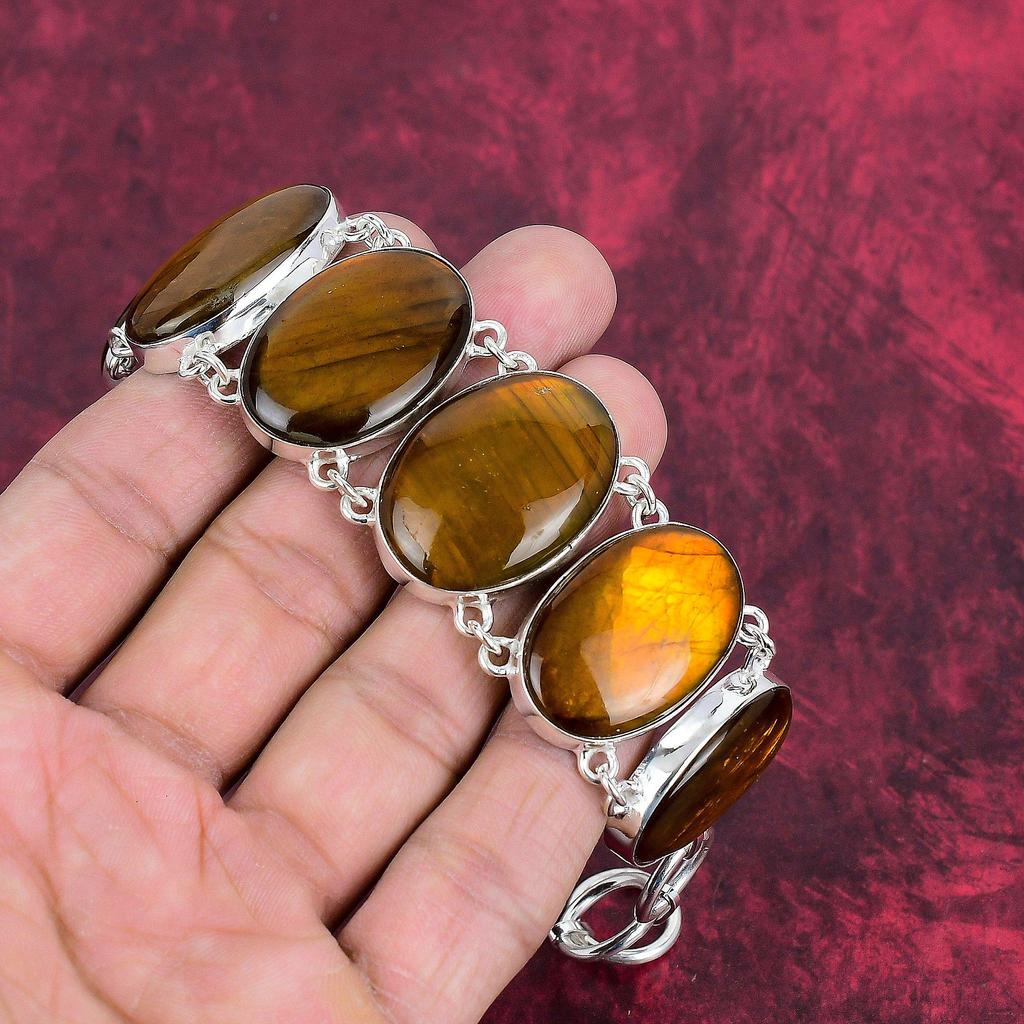 Желтый браслет из лабрадорита с вспышкой, ювелирные изделия из стерлингового серебра 925 пробы, ювелирный браслет ручной работы для свадебного подарка