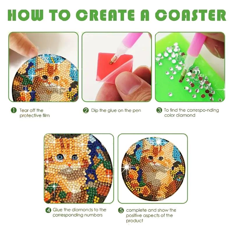 8 шт./набор подставок с рисунком в виде кошек, расписанных алмазами, подставки для самостоятельного изготовления с держателем, подходят для начинающих и взрослых, товары для творчества и рукоделия, подарки