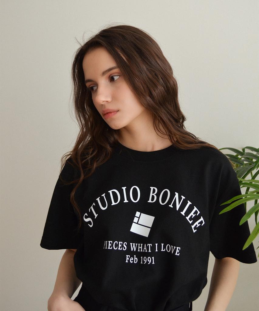 BONIEE Logo Typography Loose T-Shirt Black