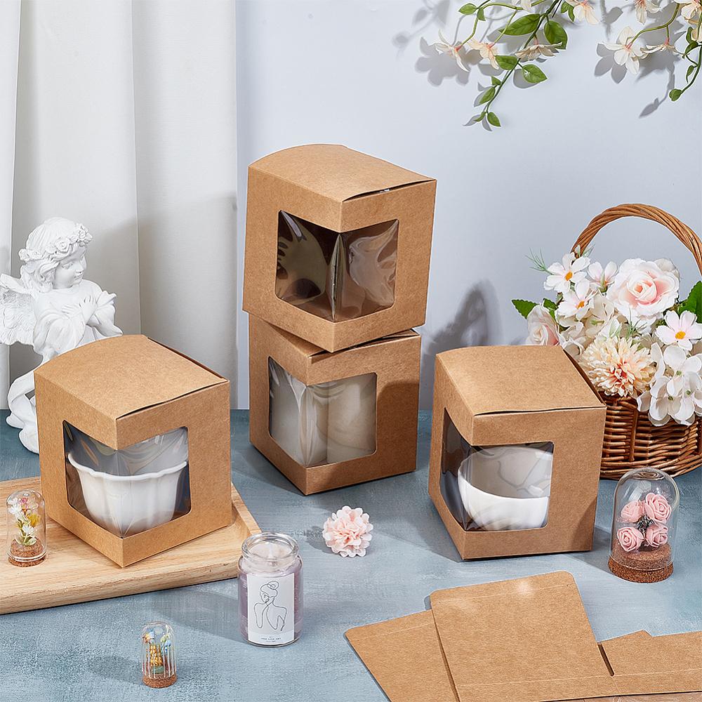 36pcs Bakery Box with PVC Display Window Cardboard Gift Packaging Boxes for Cookies Square BurlyWood 105.5x110x125mm