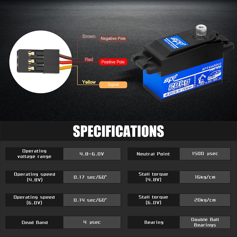 20kg High Torque Servo with Steering Servo Arm Metal Gear Servo for 1/10 RC Car for Tamiya Kyosho On-Road Touring Drift Car/Boat