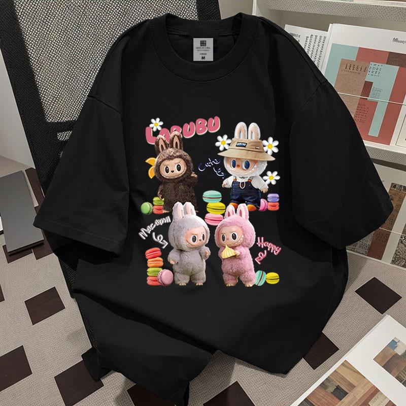LABUBU Korean Oversize Short Sleeve T-shirt Summer Loose Unisex Tops Unique Blouse Baju Perempuan Murah Lengan Panjang Wanita Baggy